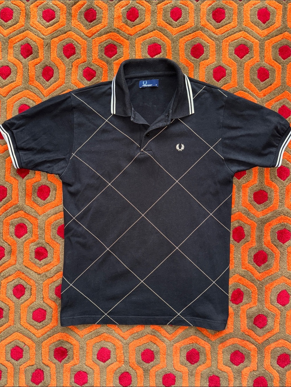 MAKE OFFER! Fred Perry Black Polo Diamond Argyle Stitching Men's Med.